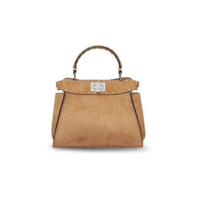 FENDI MINI SUEDE SELLERIA PEEKABOO BROWN TOTES 8BN244AM2ZF0XUL (23*20*7cm)